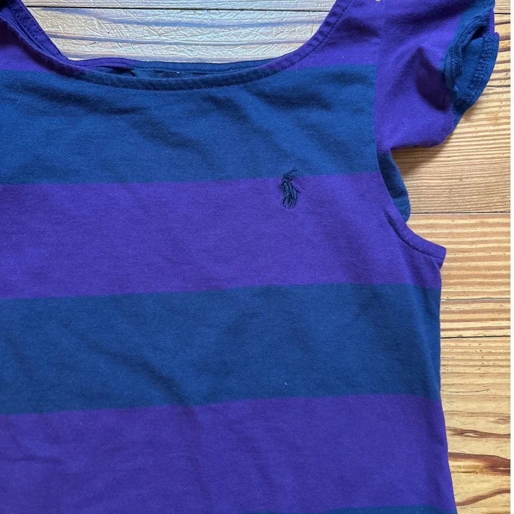 Ralph Lauren Striped Dress Girls‎ Purple Excellent Flutter Sleeve SIZE M (8-10)